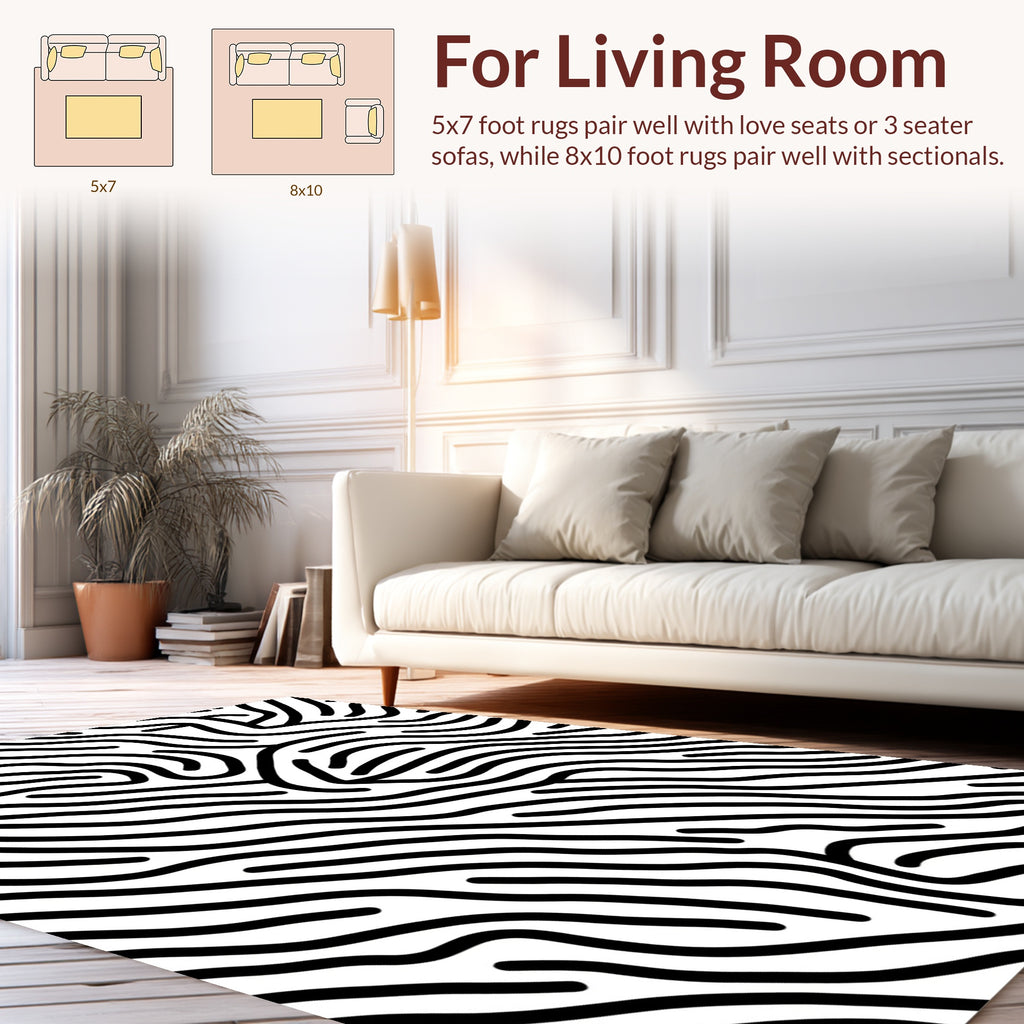 Bold Wavy Black White Abstract Rug