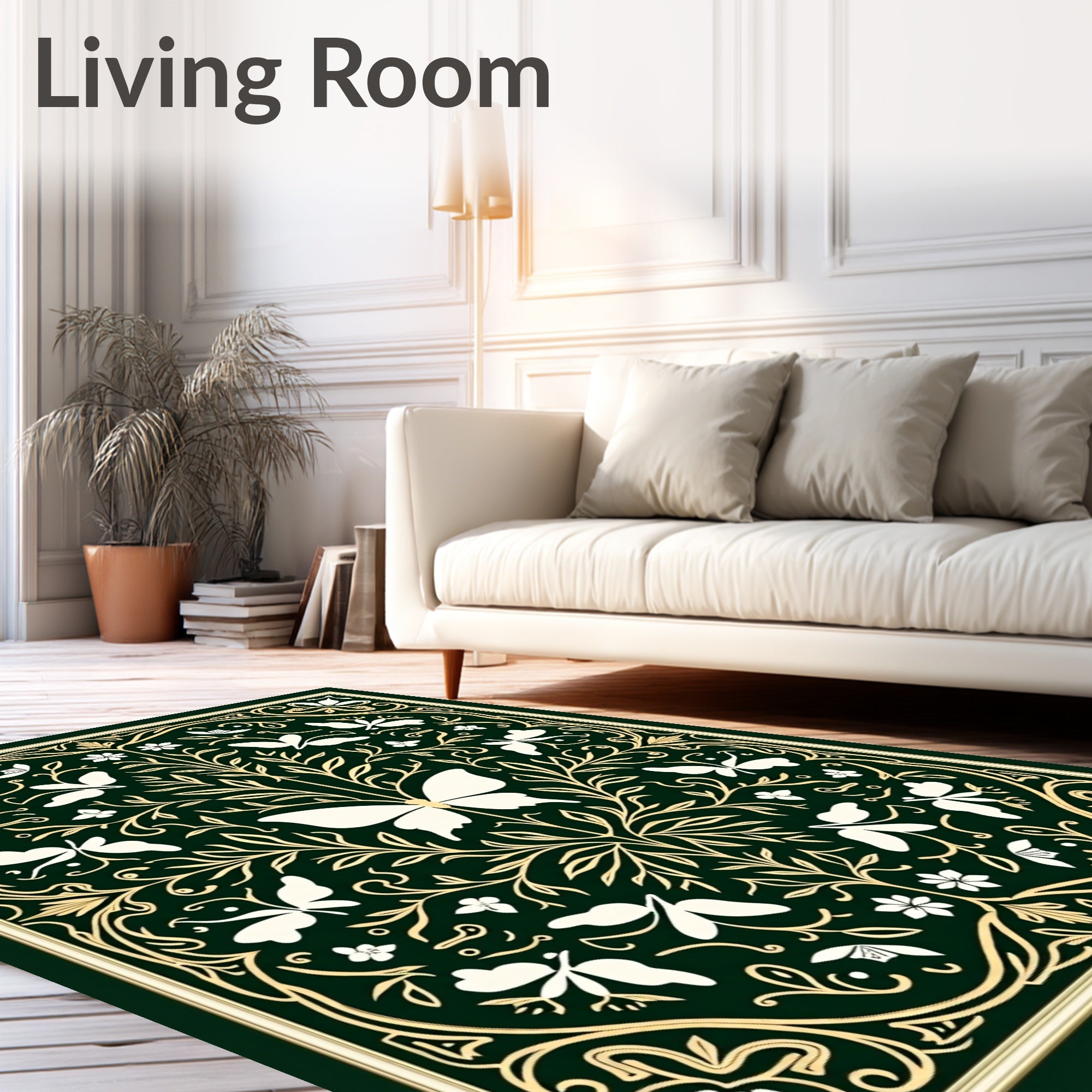Whimsical Green Butterfly Garden Rug