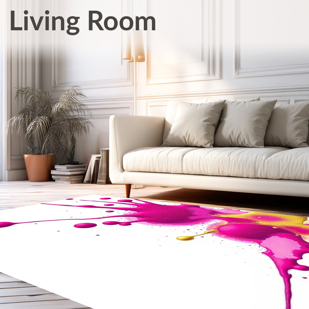 Vibrant Splash Gold Pink Splatter Rug