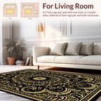Intricate Floral Mandala Black Gold Rug