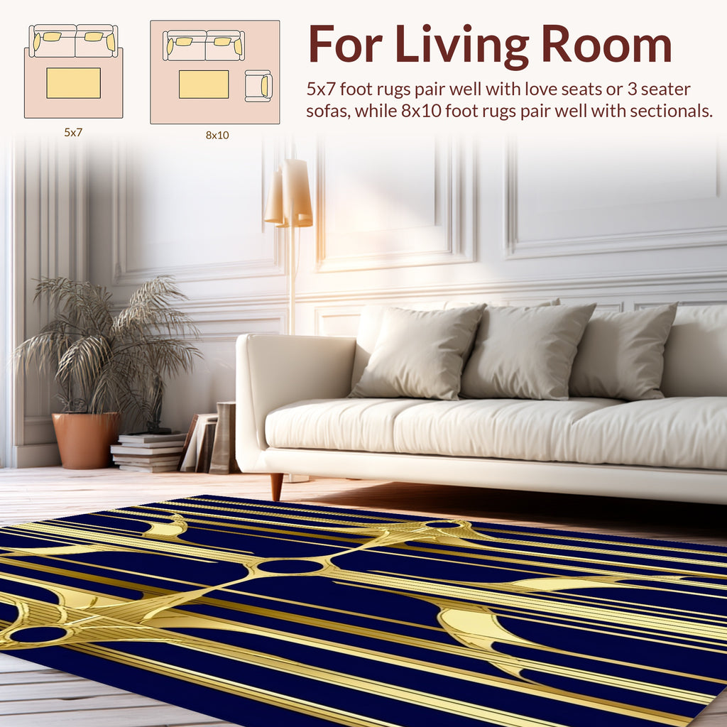 Sleek Gold Art Deco Pattern Rug