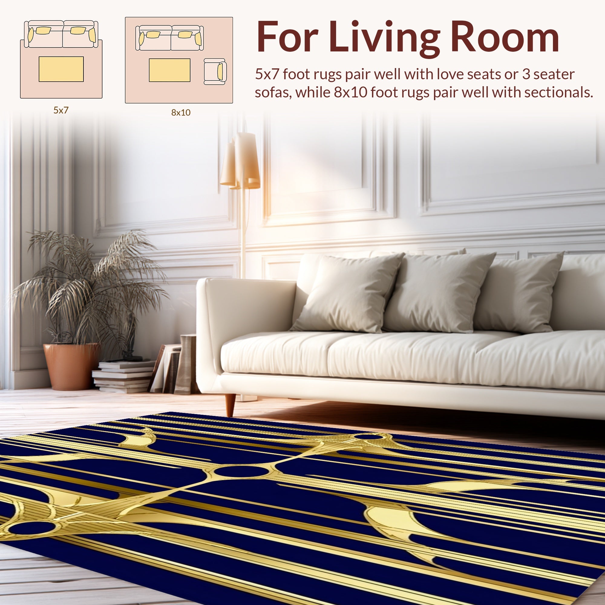 Sleek Gold Art Deco Pattern Rug