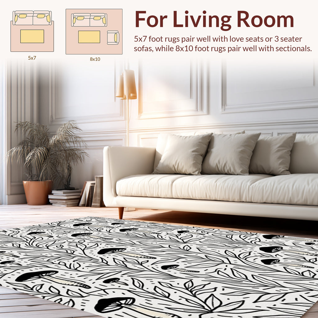 Woodland Mushroom Vine Pattern Rug