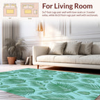 Green Frond Pattern on Aqua Background Rug