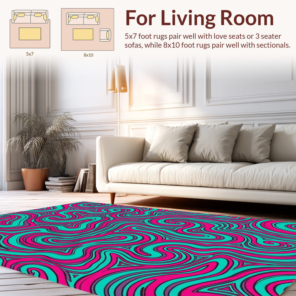 Abstract Swirls Pink Teal Pattern Rug