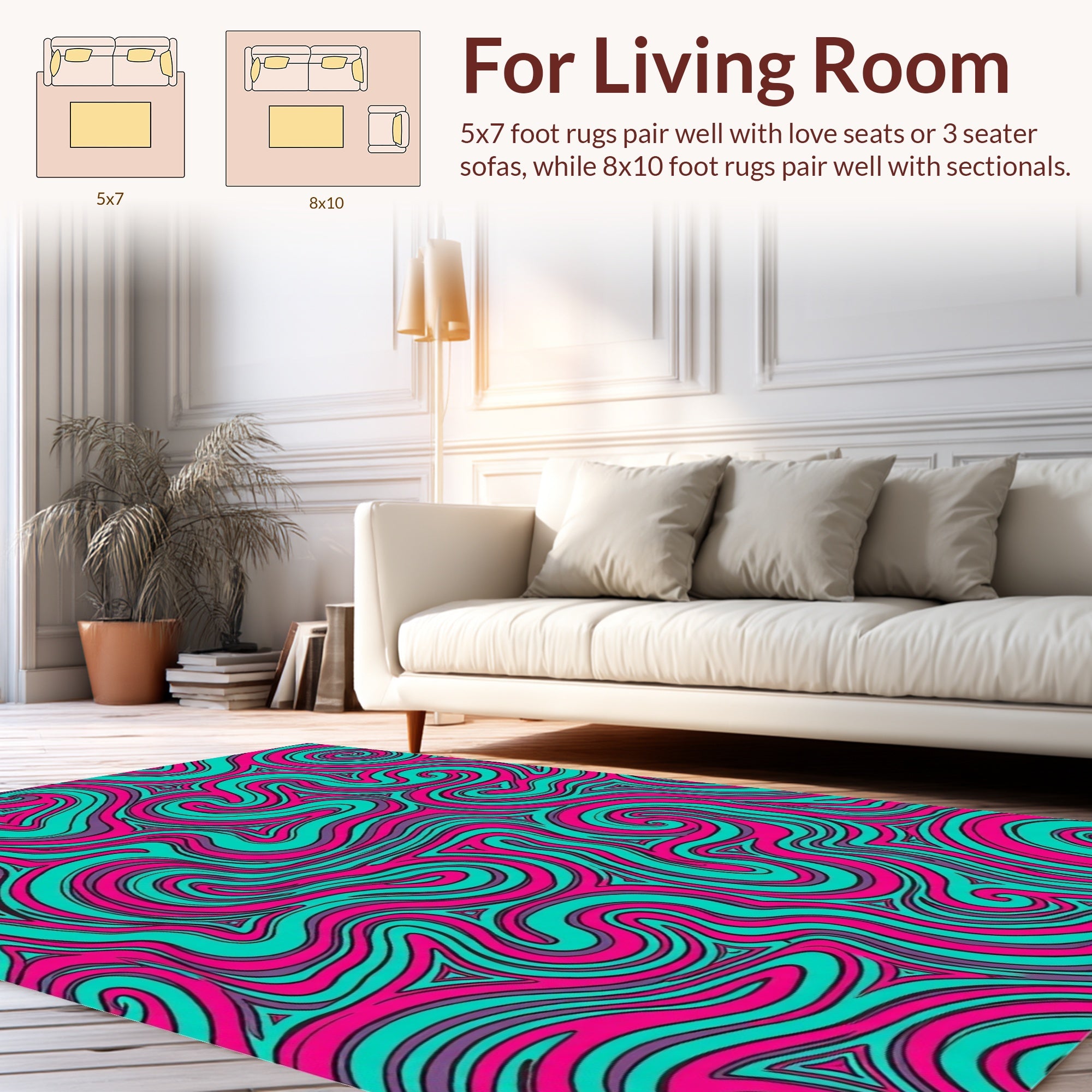 Abstract Swirls Pink Teal Pattern Rug