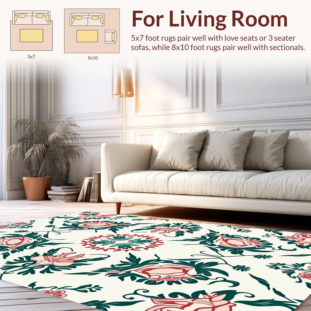 Vintage Floral Pattern Red Teal Rug