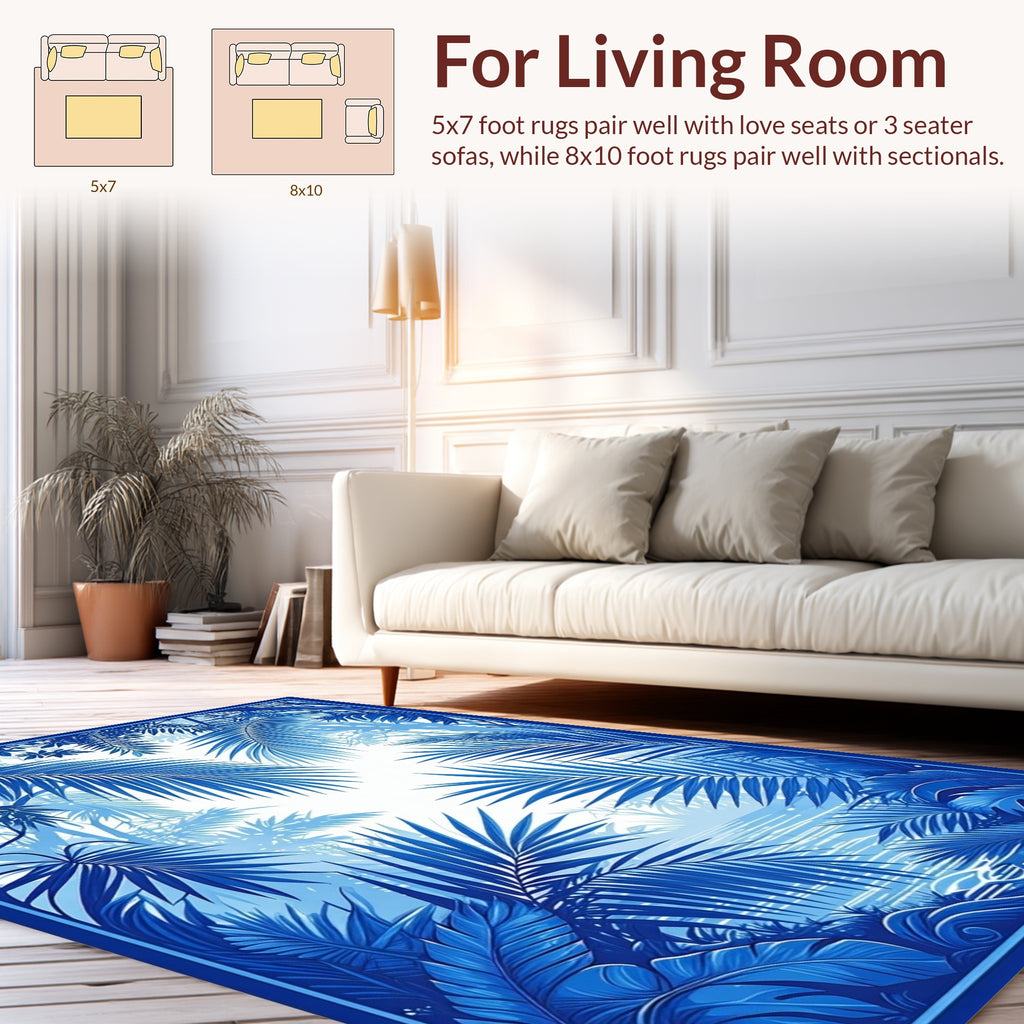 Vibrant Blue Tropical Jungle Scene Rug