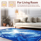 Vibrant Blue Tropical Jungle Scene Rug