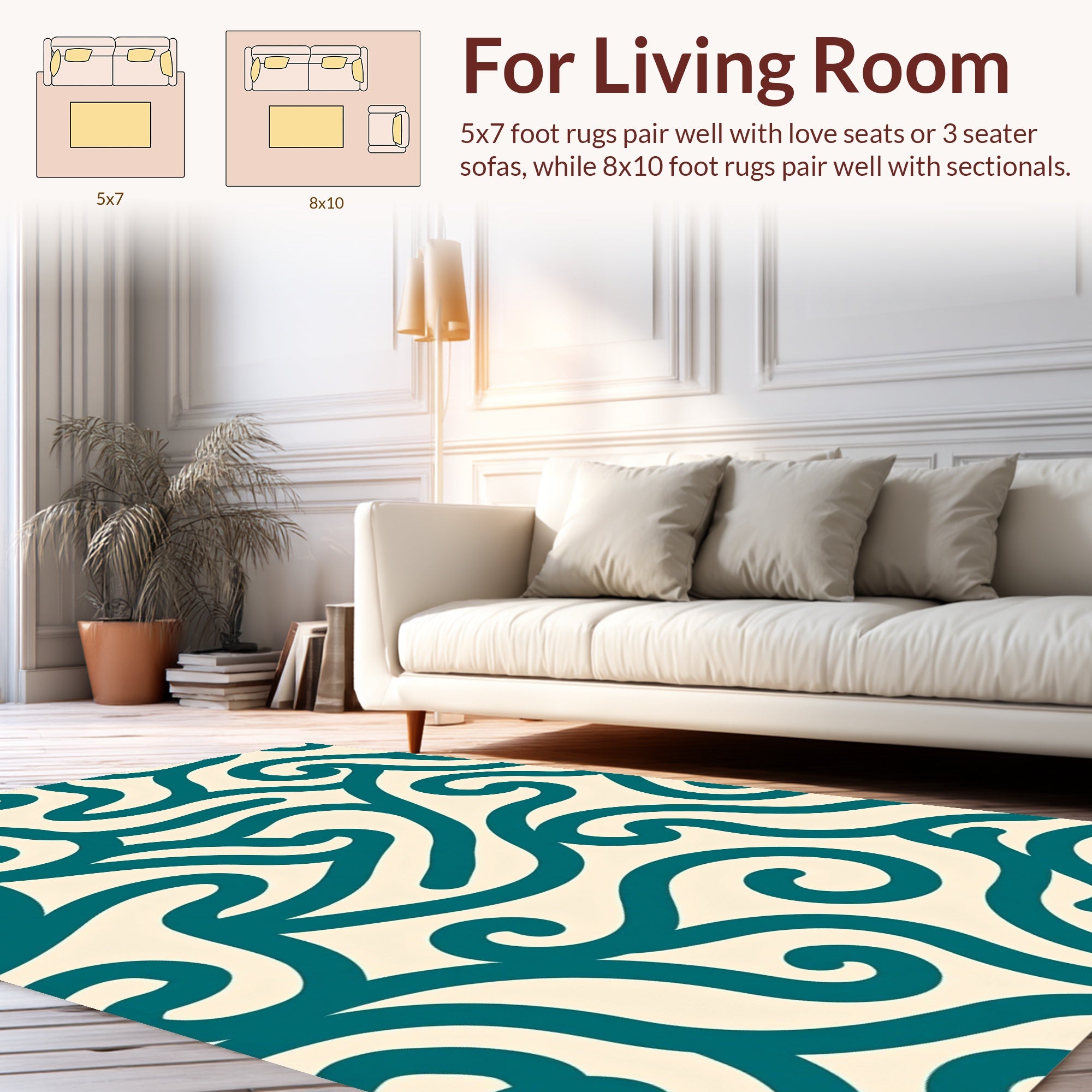 Teal Swirl Pattern Abstract Design Rug