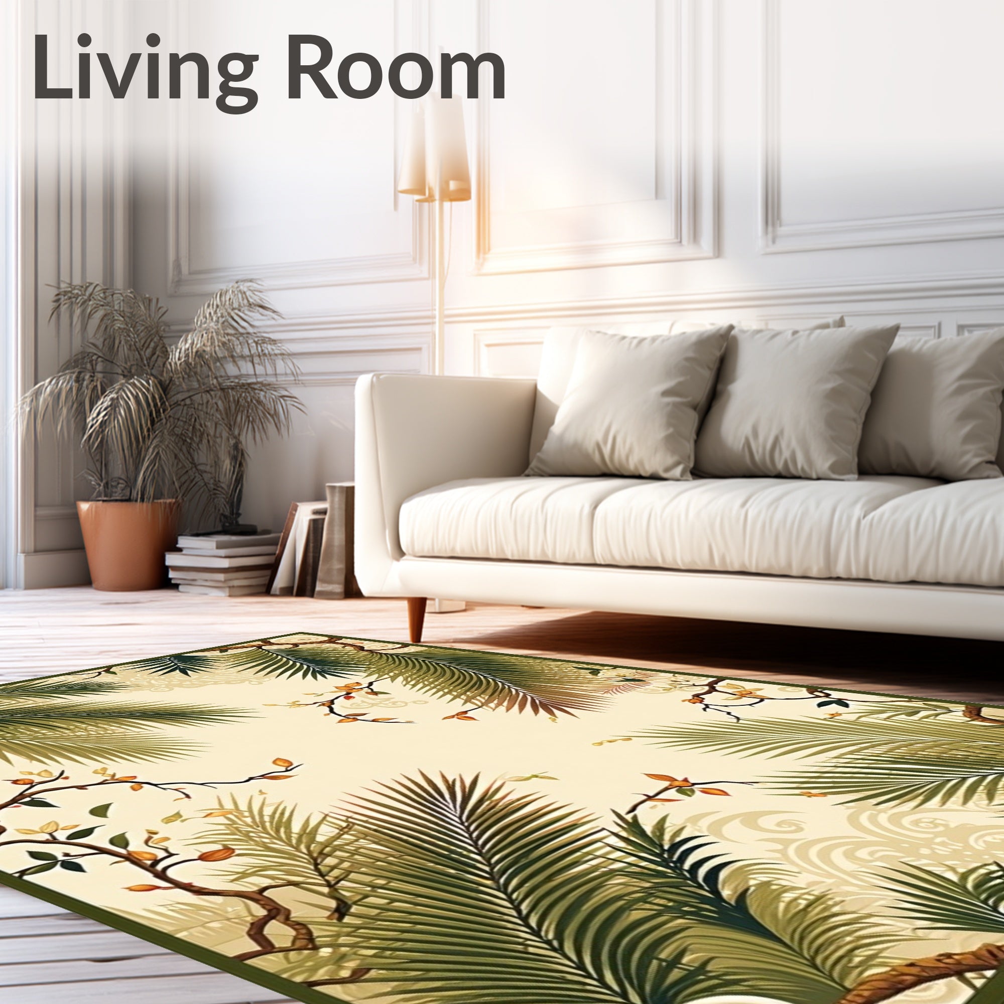 Tropical Palm Frond Vine Motif Rug