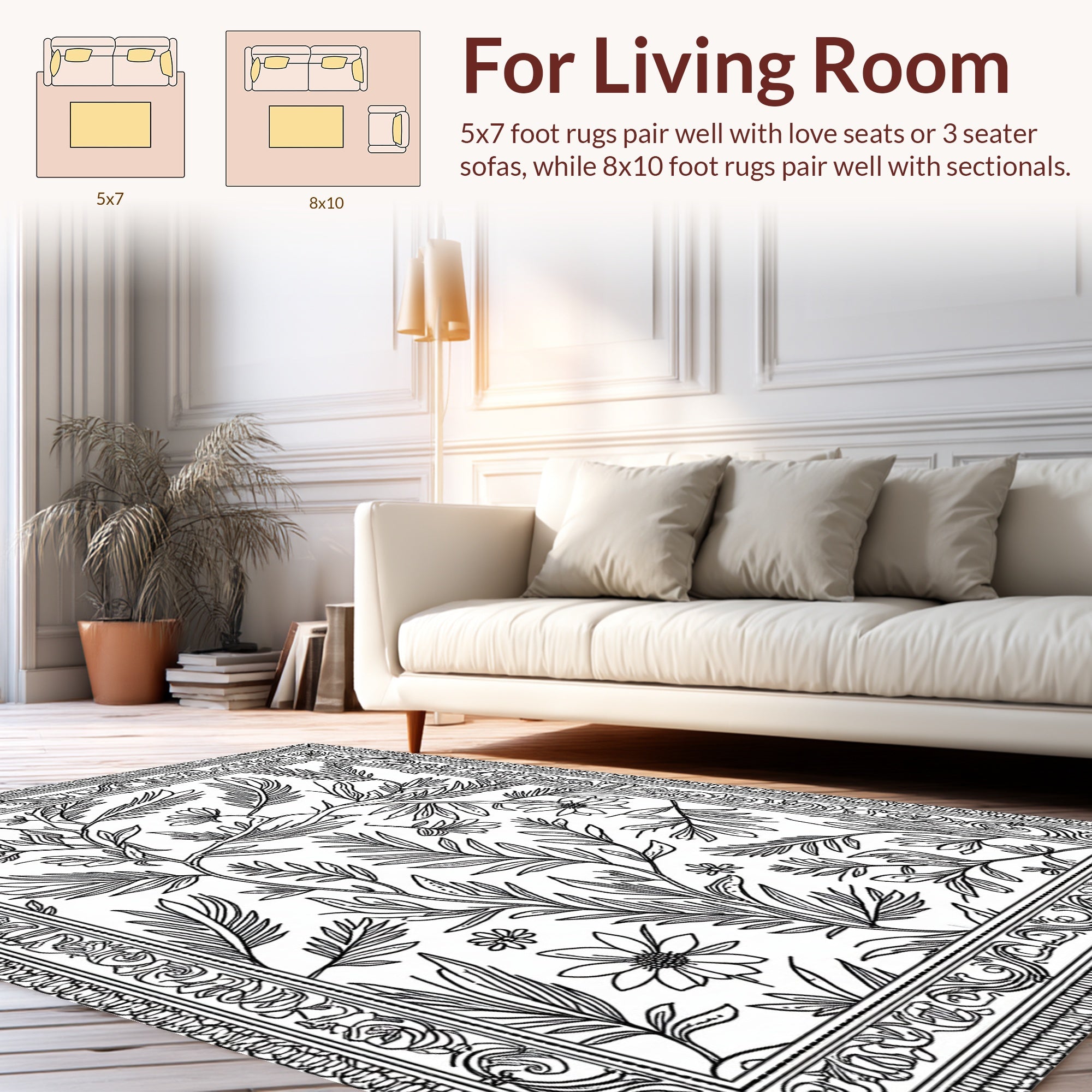 Botanical Flora Outline Vintage Pattern Rug