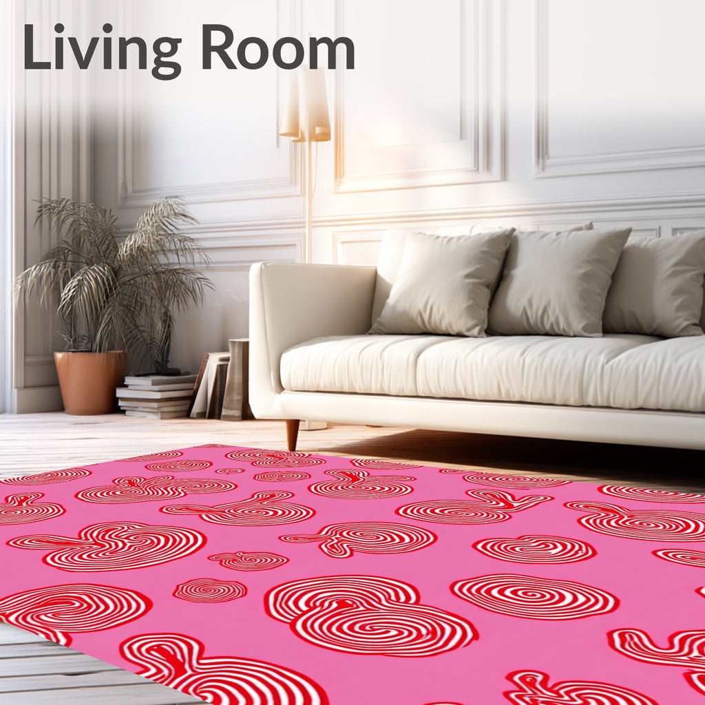 Whimsical Red Swirl Abstract Forms Rug