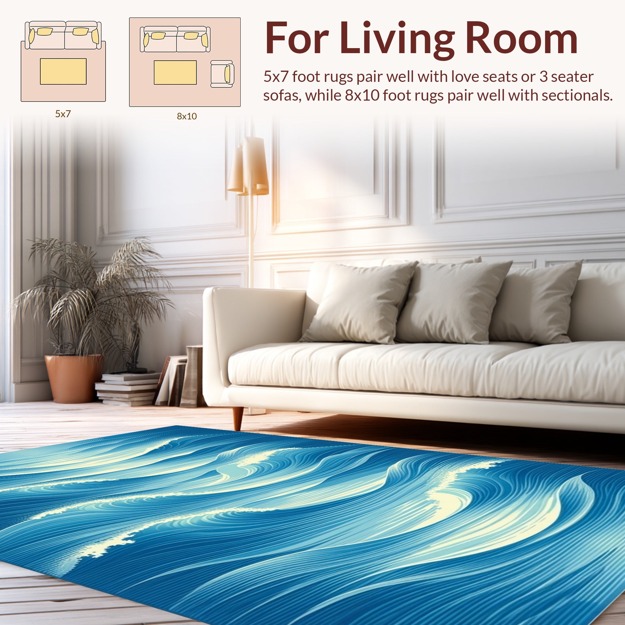 Ocean Waves Blue Abstract Art Rug
