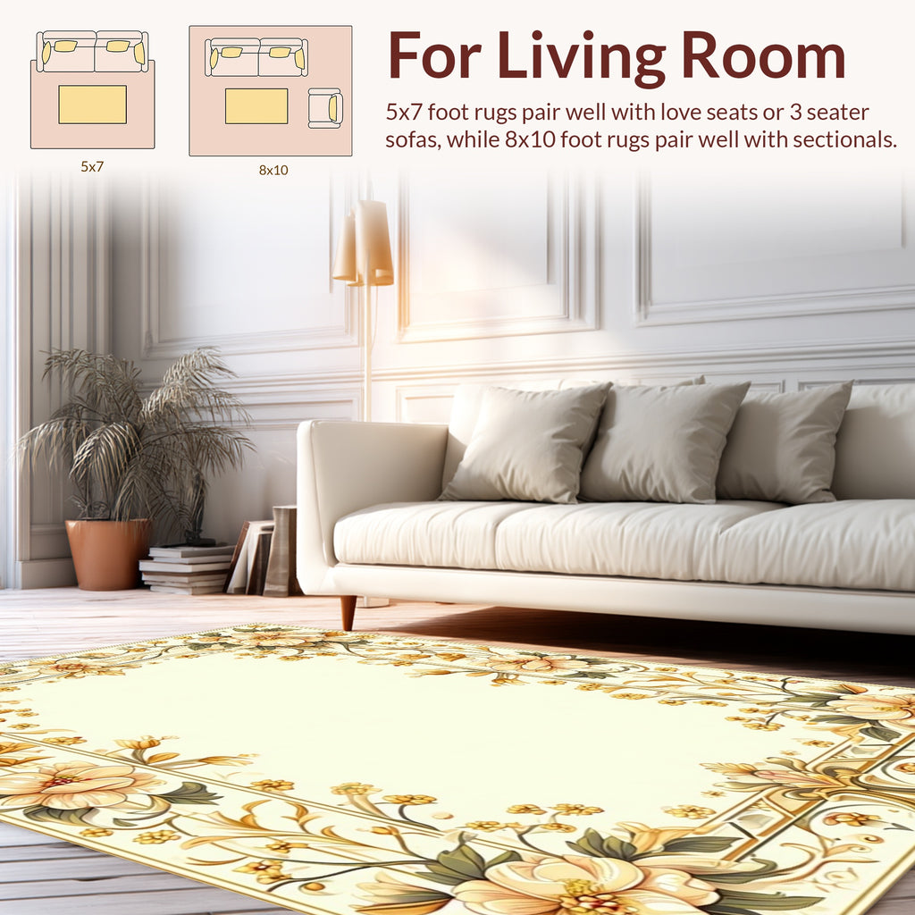 Elegant Floral Pattern Border Rug