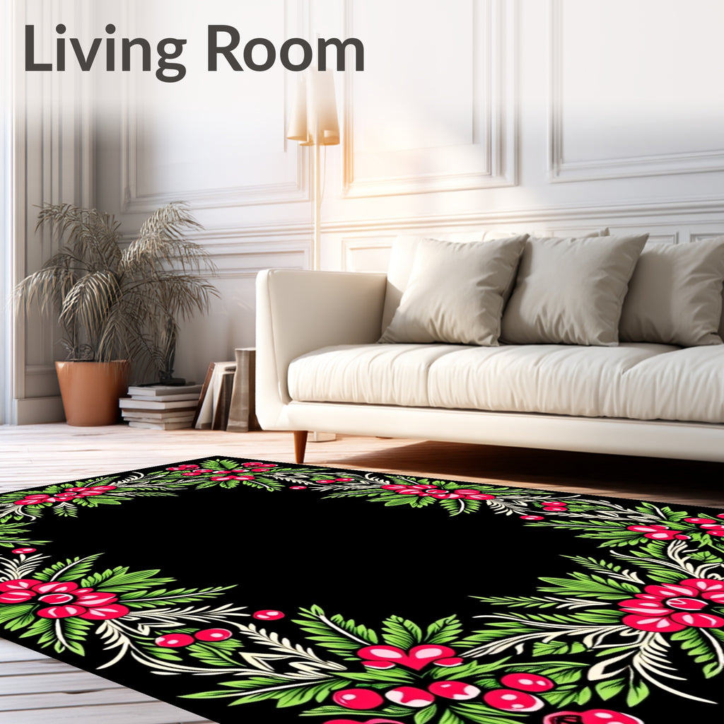 Vibrant Crimson Floral Leaf Border Rug
