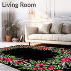 Vibrant Crimson Floral Leaf Border Rug