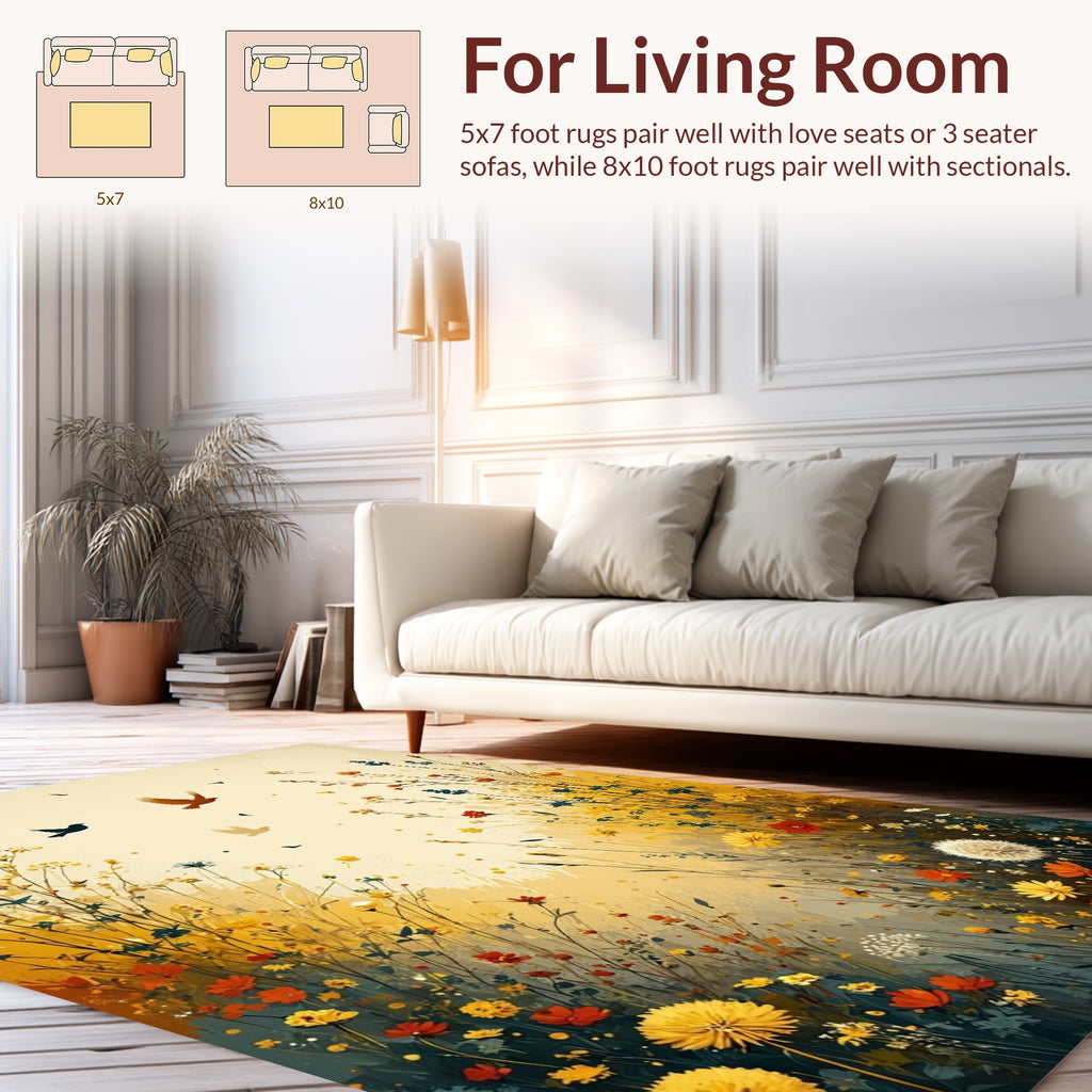 Wildflowers and Birds Impressionist Artwork Rug