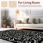 Black White Swirling Vine Pattern Rug
