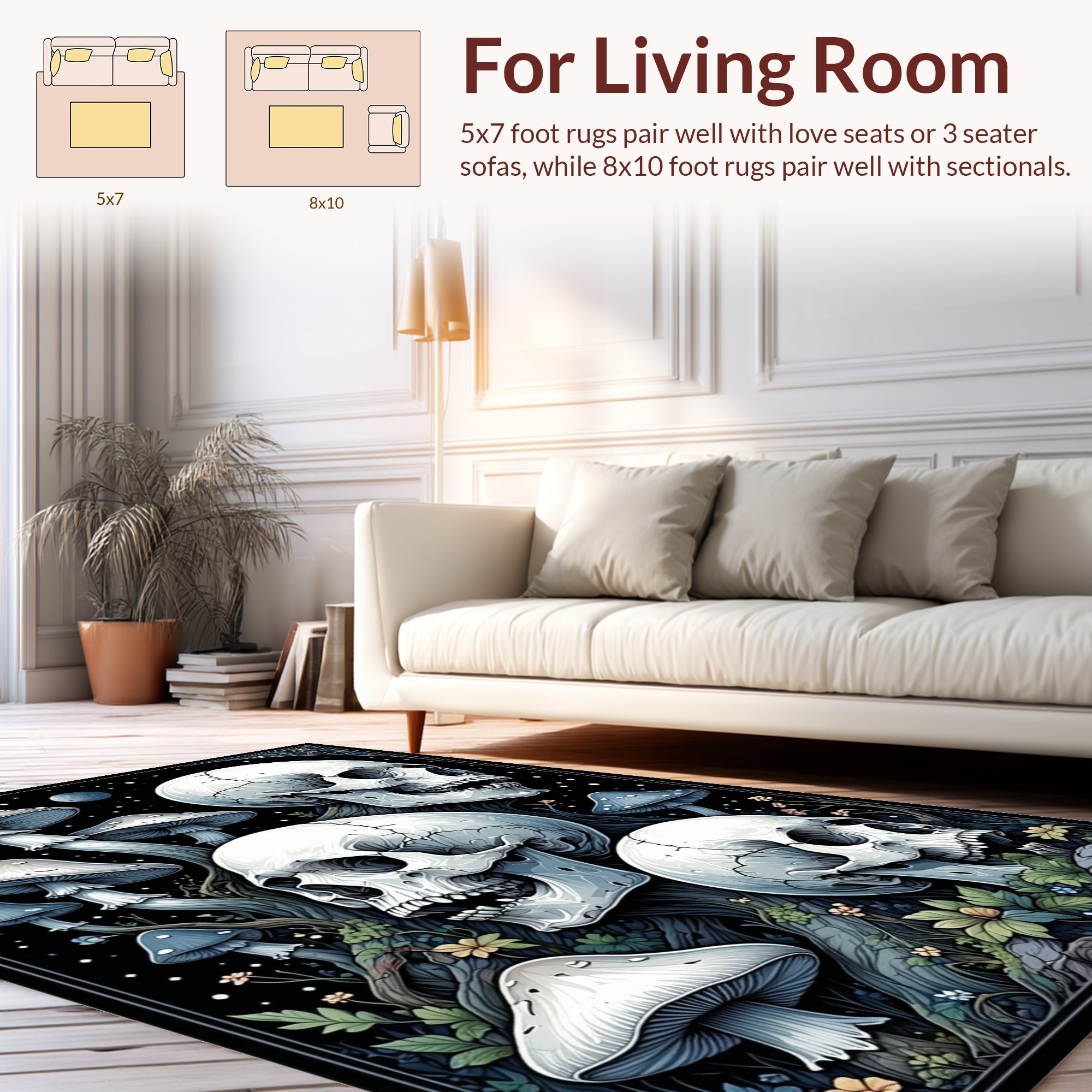 Whimsical Skull Mushroom Forest Rug