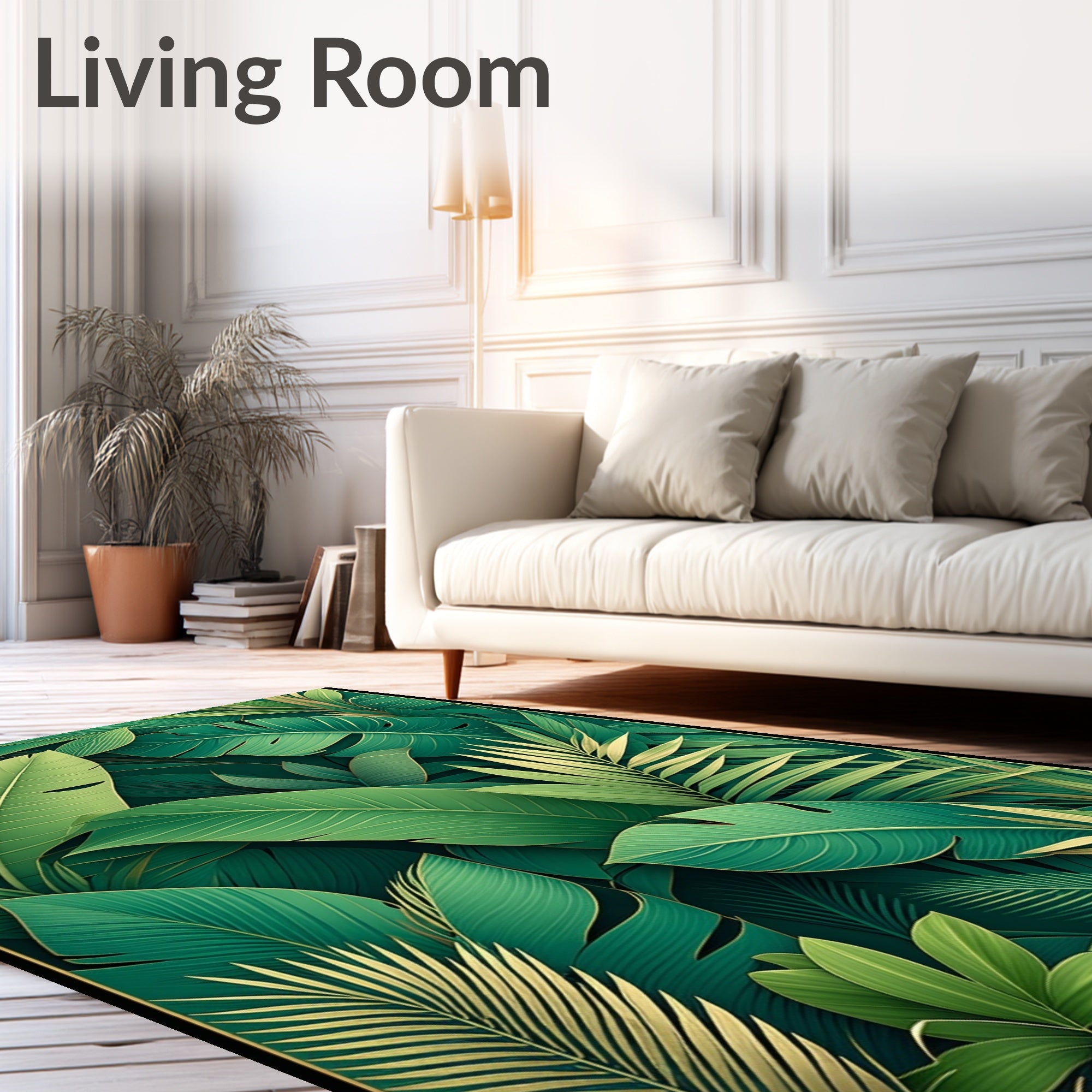 Lush Green Leafy Tropical Pattern Rug