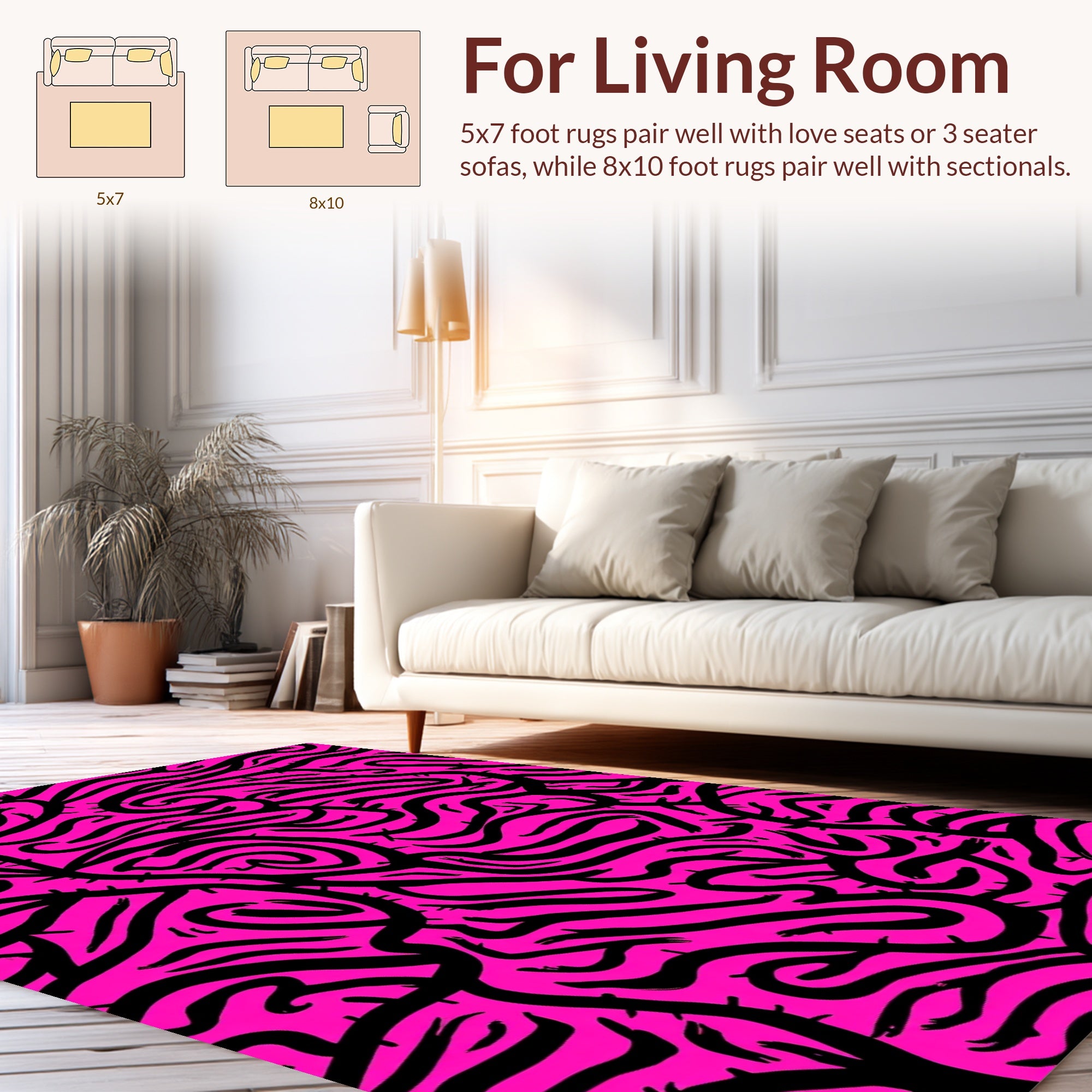 Bold Pink Black Wavy Pattern Rug