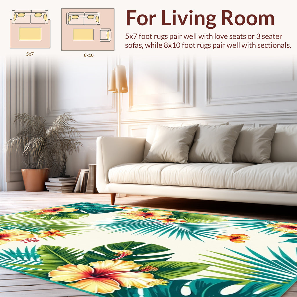 Vibrant Tropical Hibiscus Leaf Pattern Rug