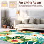 Vibrant Tropical Hibiscus Leaf Pattern Rug