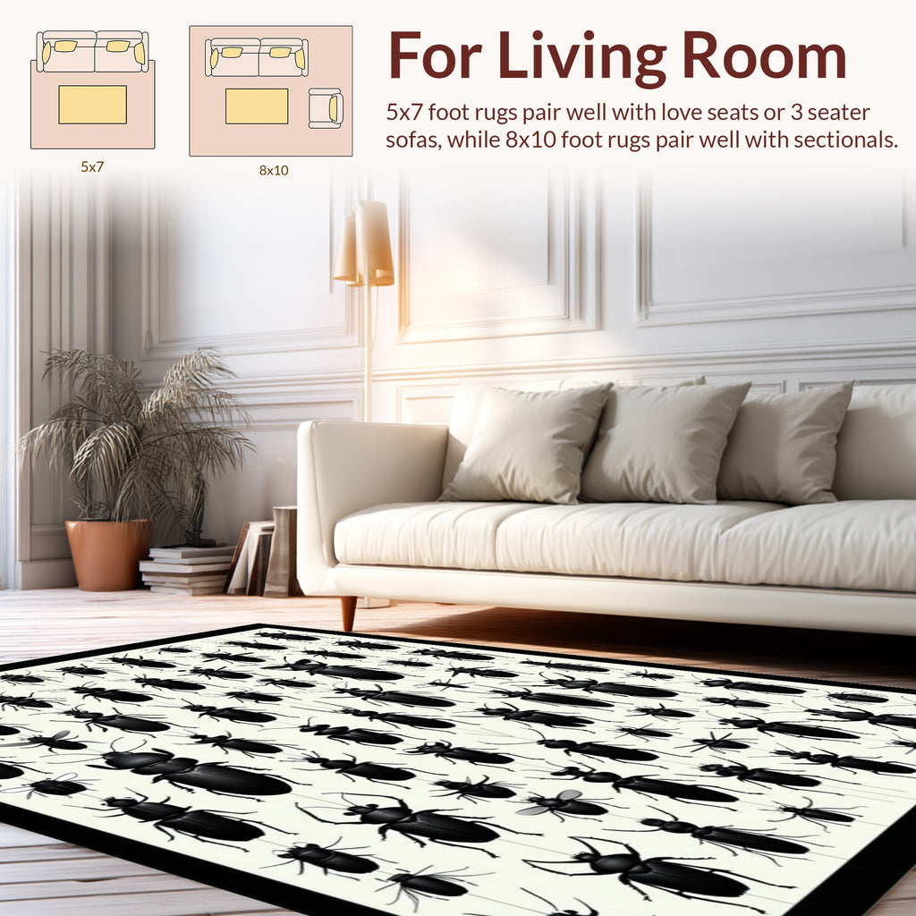 Black Insect Colony Pattern Rug