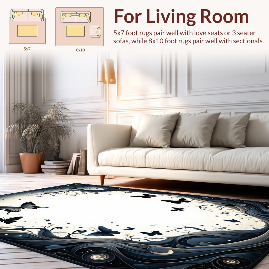 Night Sky Butterfly Swirl Design Rug