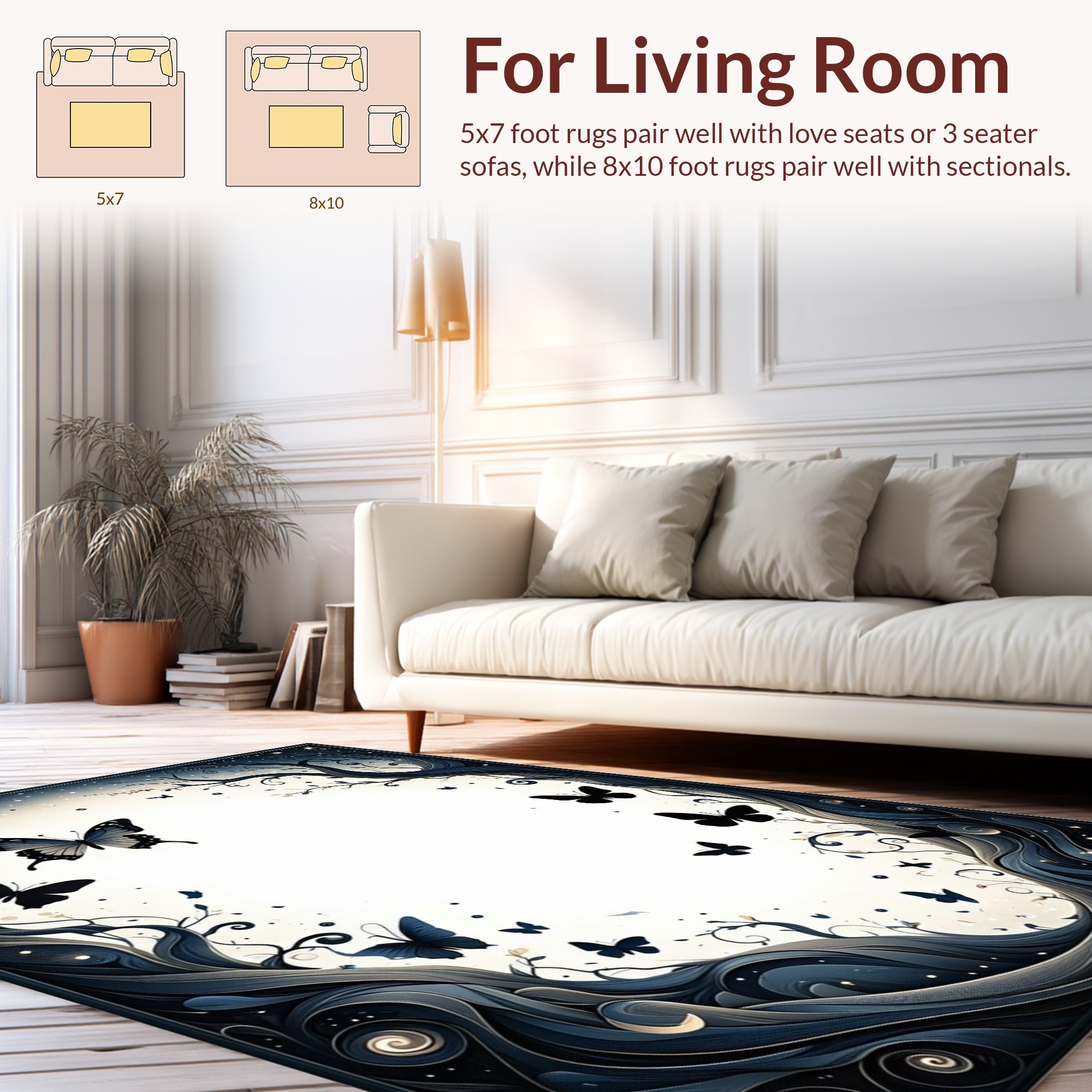 Night Sky Butterfly Swirl Design Rug