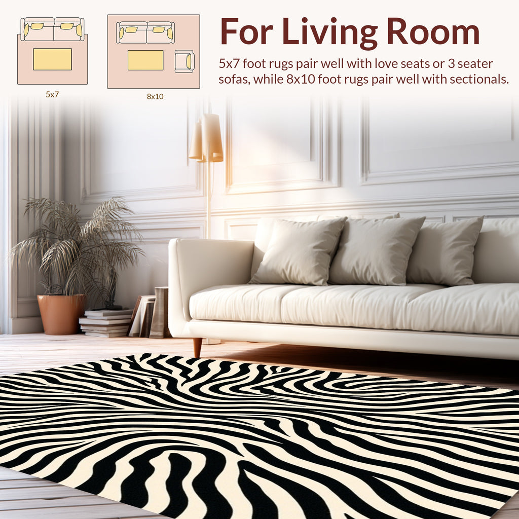 Abstract Black Cream Zebra Print Rug