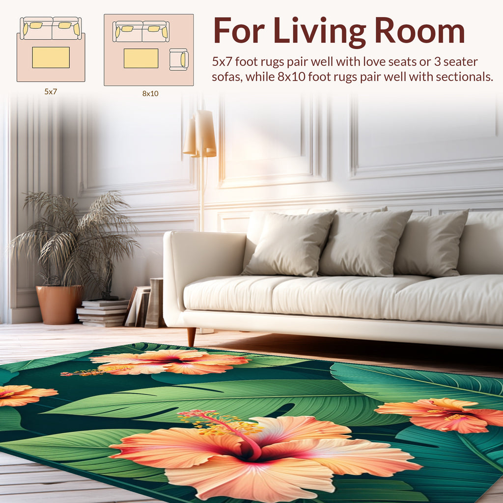 Tropical Hibiscus Floral Leaf Pattern Rug