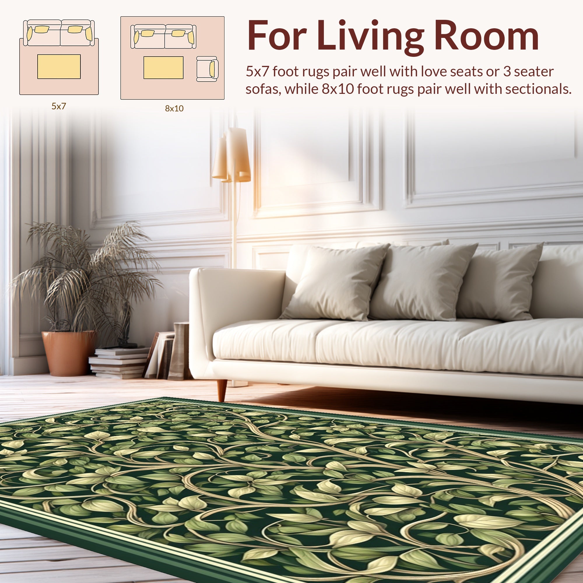 Classic Green Botanical Vine Rug