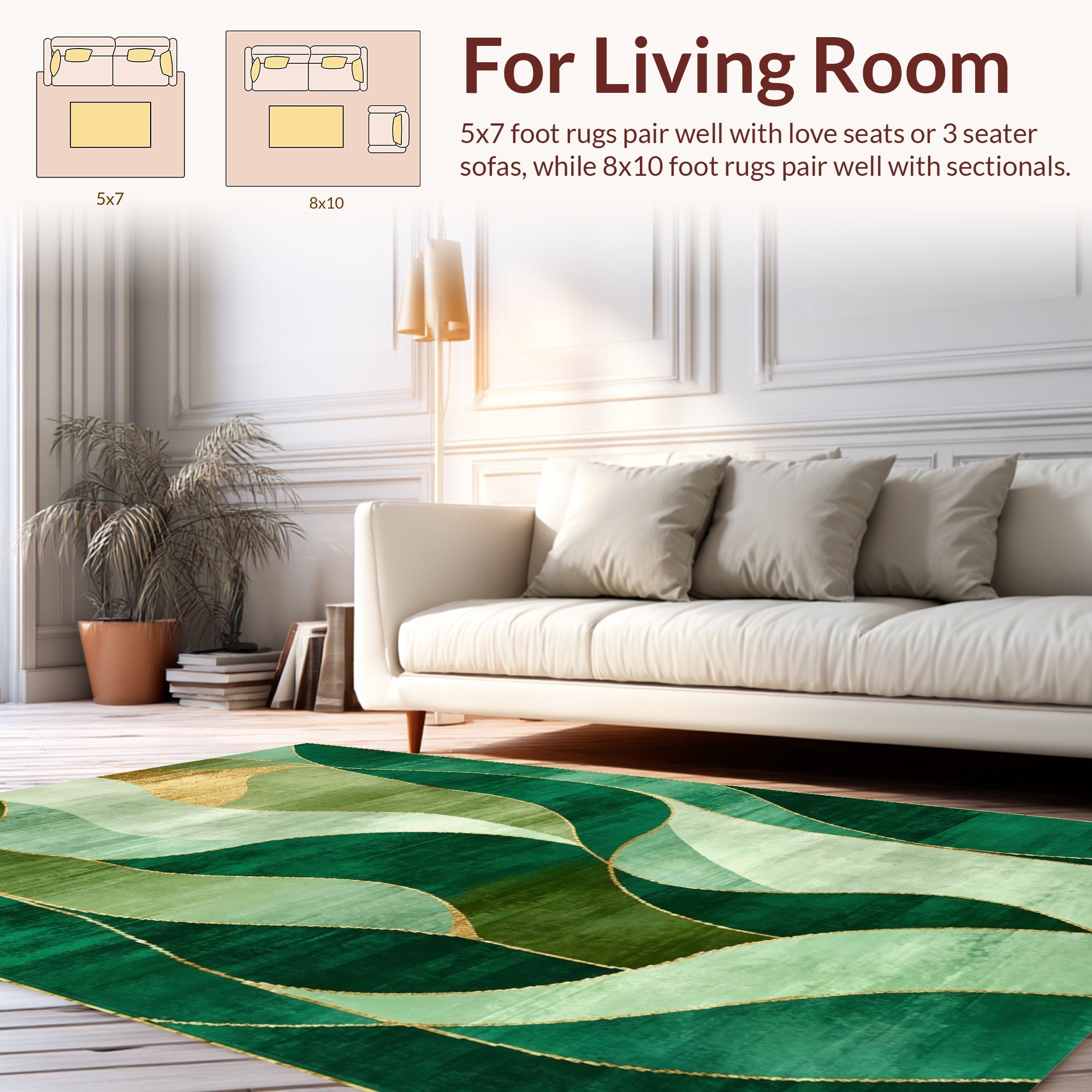 Emerald Green Gold Swirl Abstract Rug