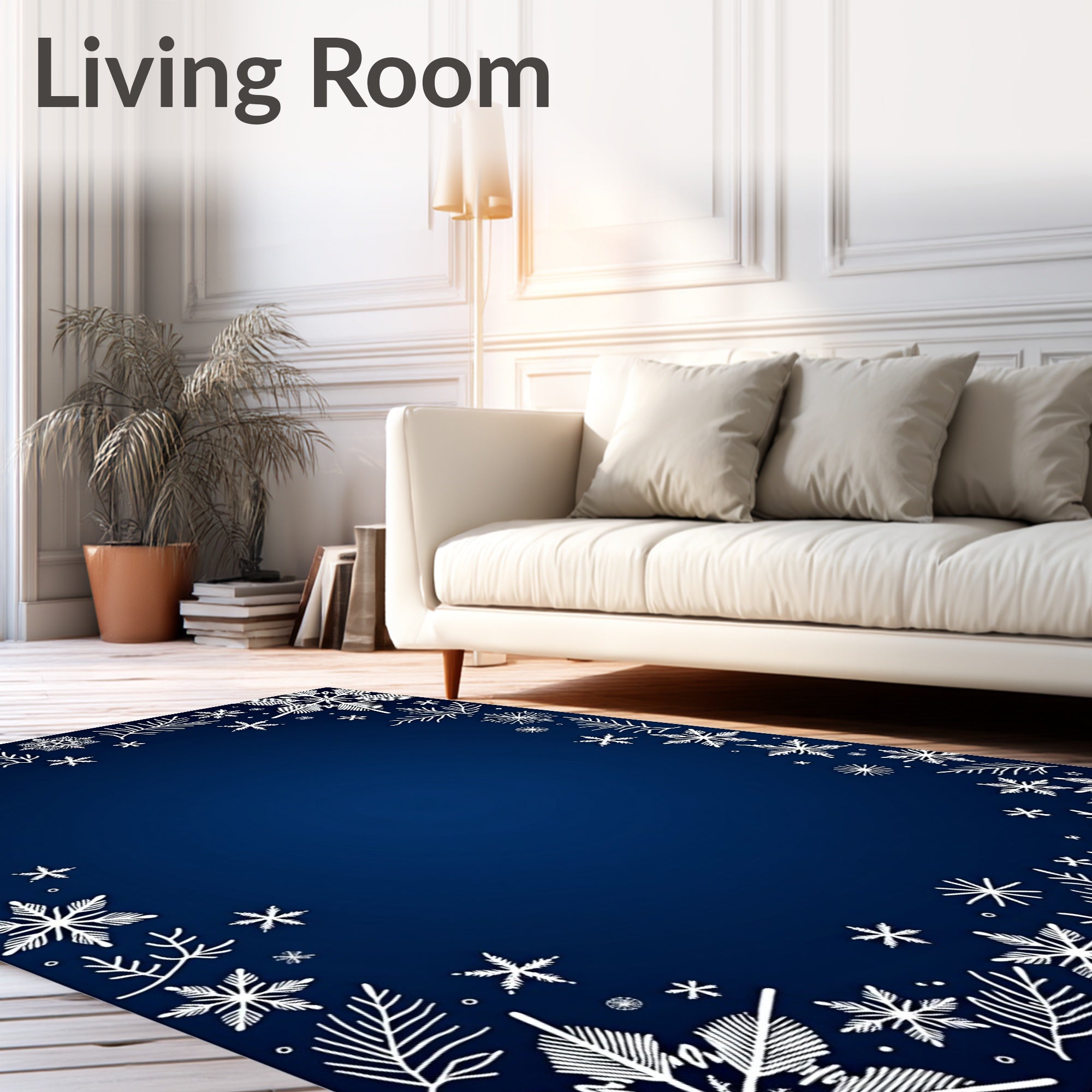 Winter Snowflakes Dark Blue Rug