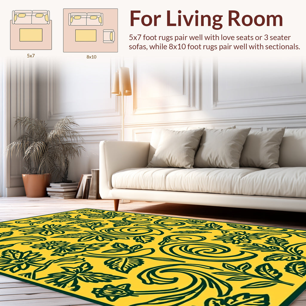 Floral Swirls and Leaves Pattern Rug