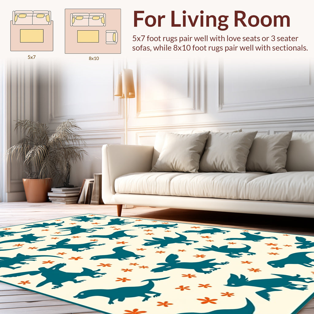 Whimsical Teal Dinosaur Pattern Rug