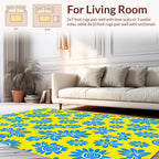 Bright Blue Floral Pattern Design Rug