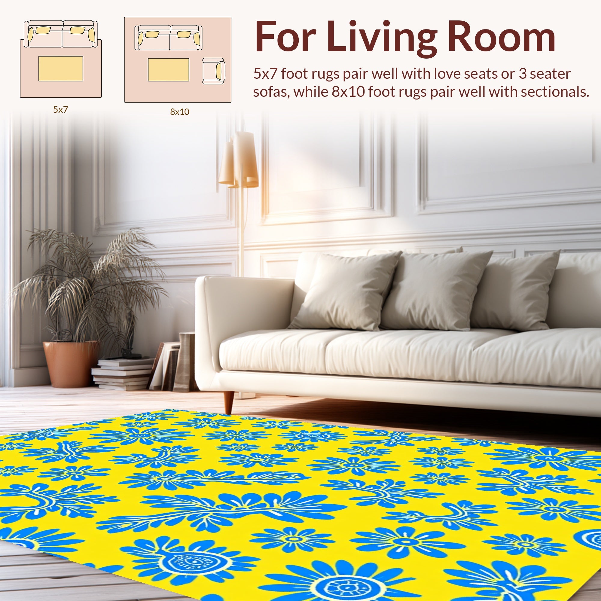 Bright Blue Floral Pattern Design Rug