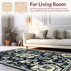 Detailed Floral Accents Dark Navy Rug