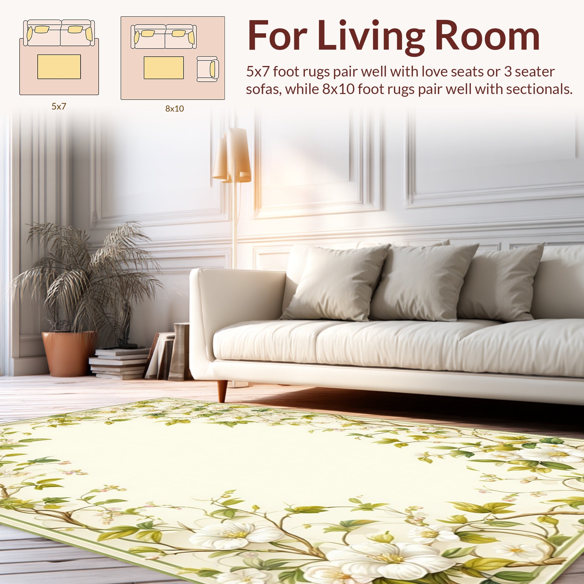 White Floral Vine Pattern Rug