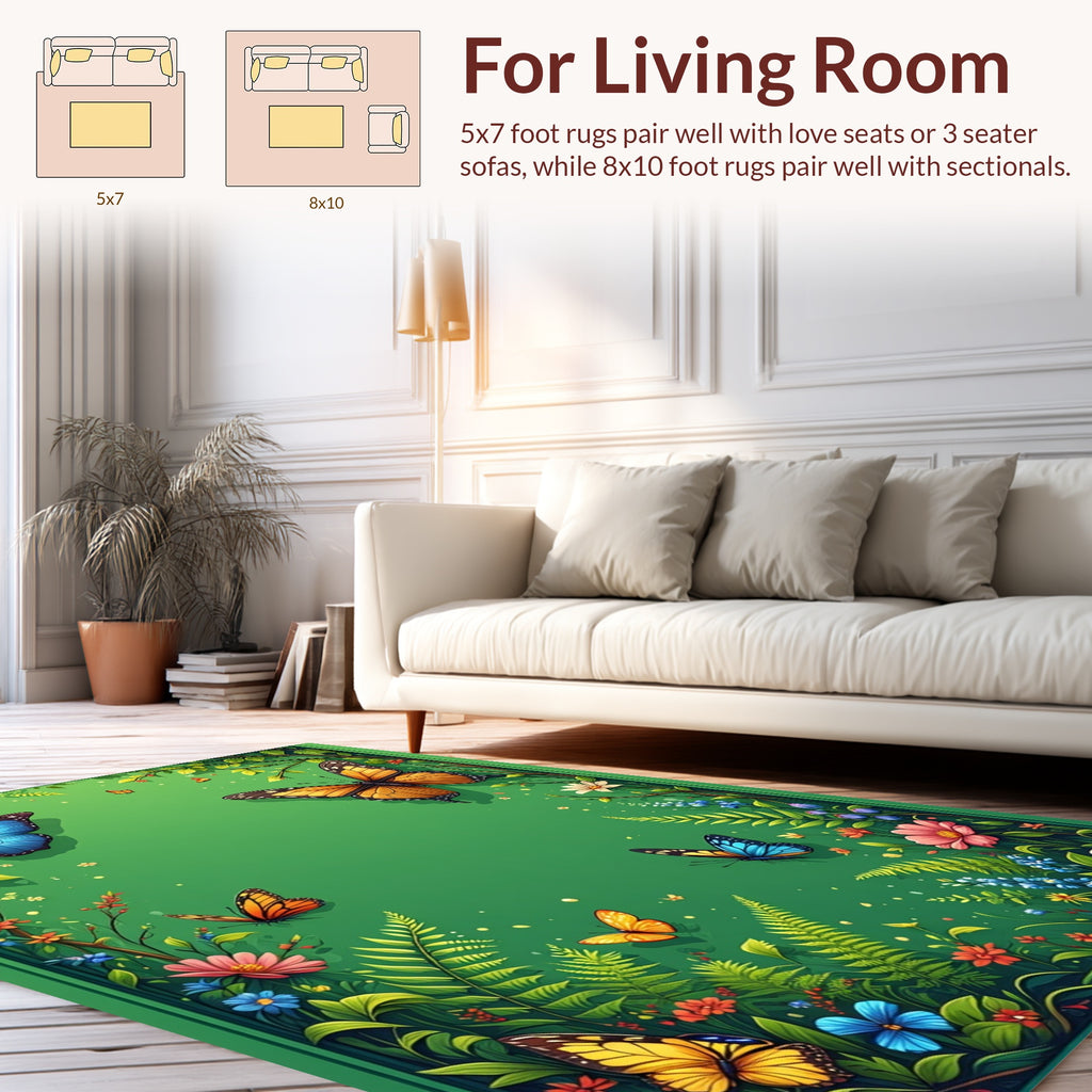 Vibrant Butterfly Garden Nature Pattern Rug