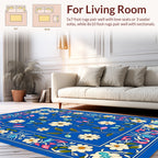 Bright Blue Floral Botanical Pattern Rug