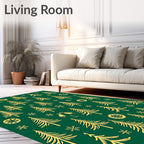 Gold Pine Trees Snowflakes Bells Rug