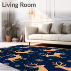 Golden Reindeer Snowflakes Navy Cozy Rug