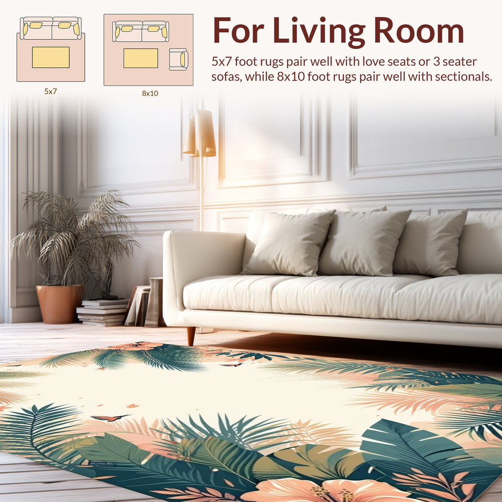 Tropical Leaf Floral Pattern Rug