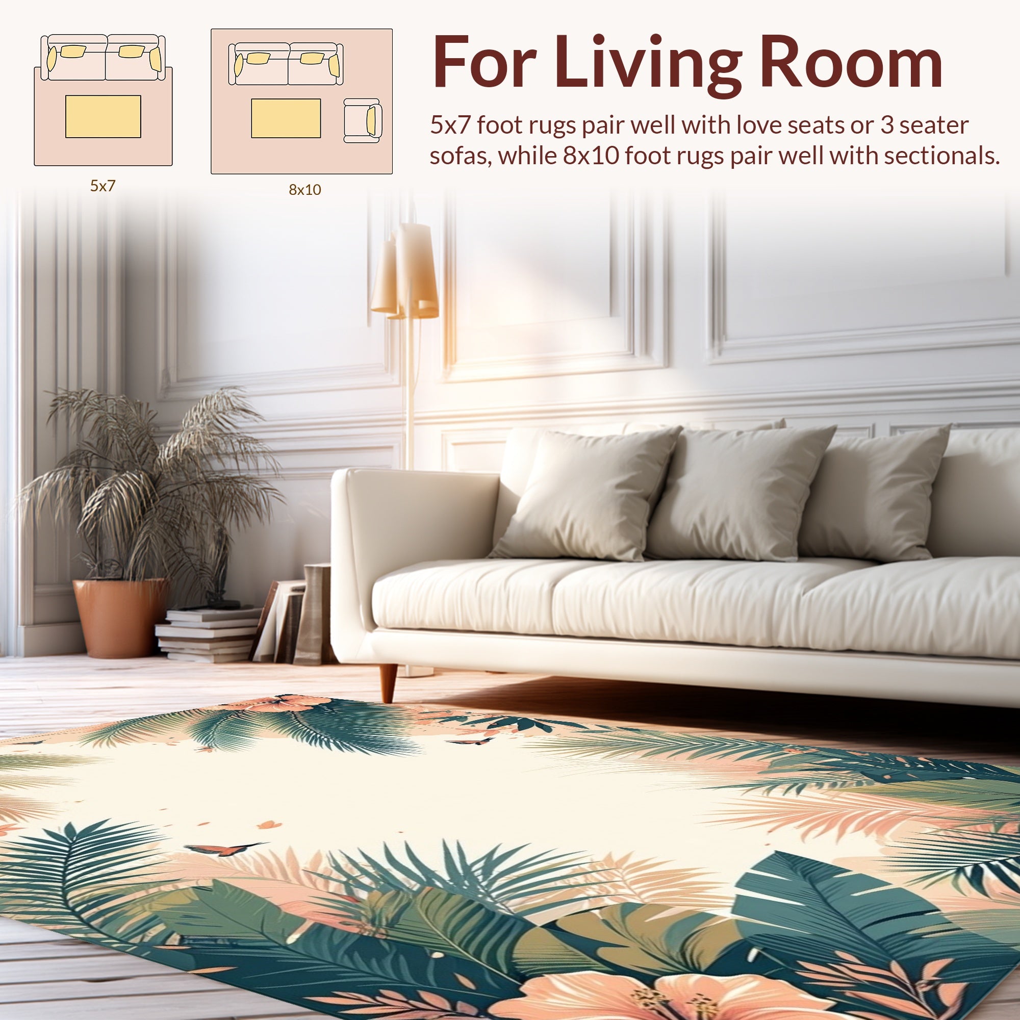 Tropical Leaf Floral Pattern Rug
