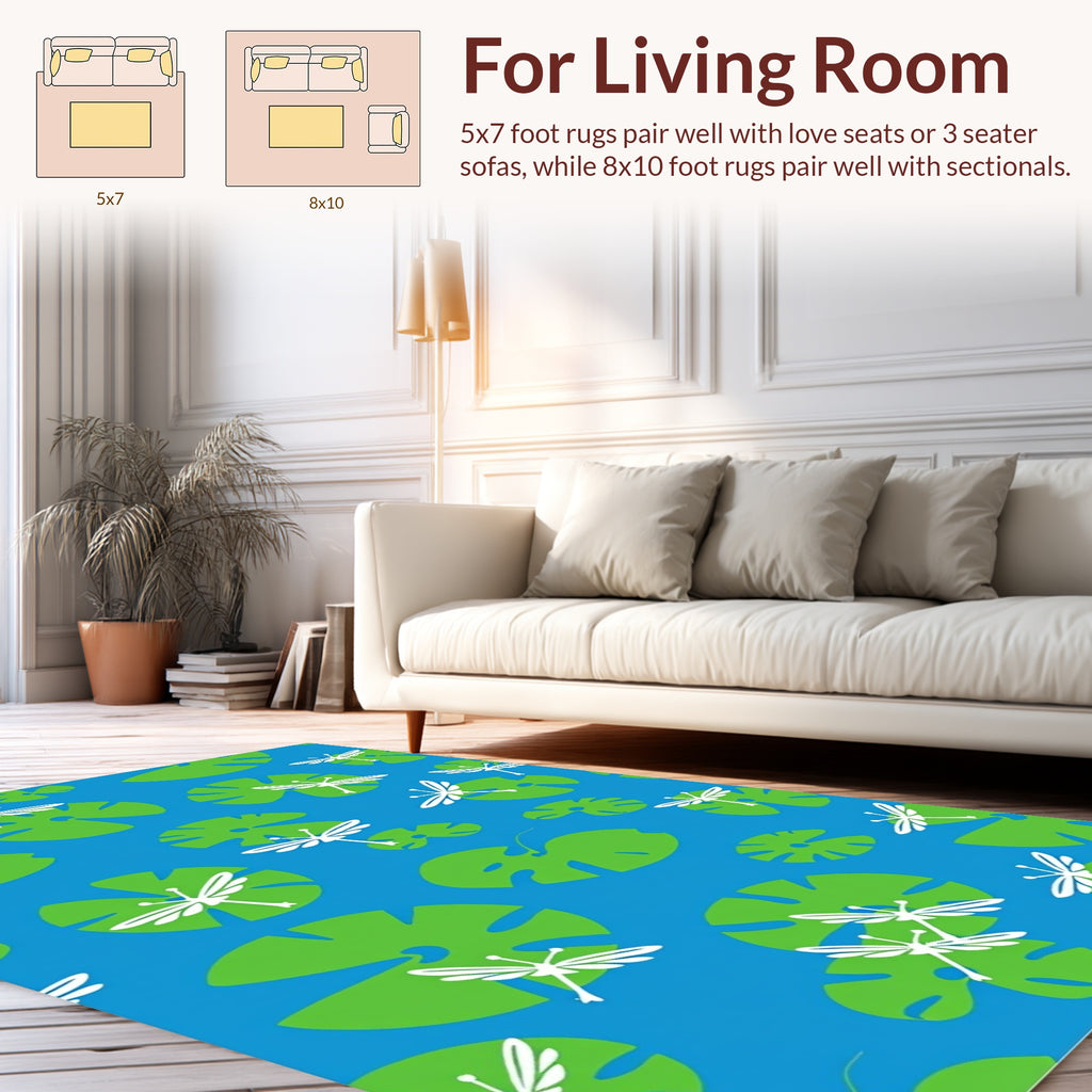 Blue Frog Pond Dragonfly Nature Design Rug