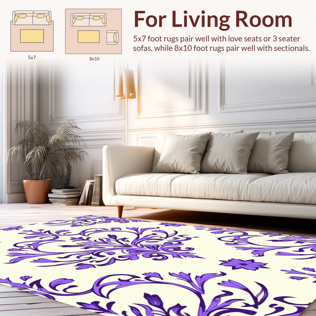 Elegant Purple Floral Damask Pattern Rug